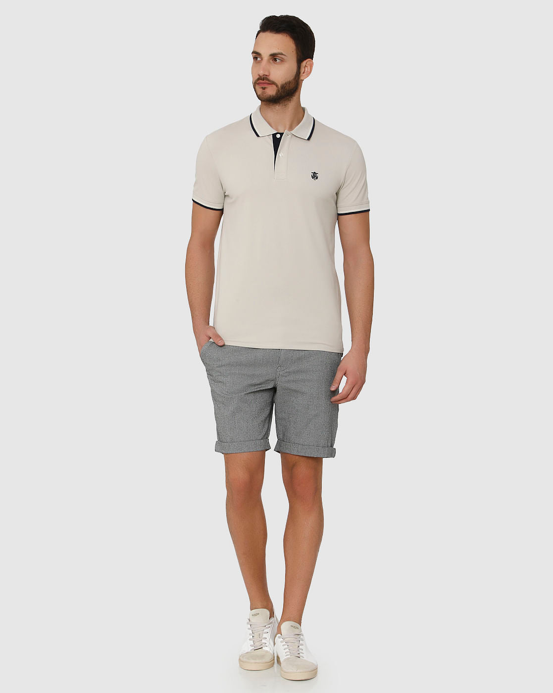 Grey Contrast Tipping Polo Neck T-Shirt