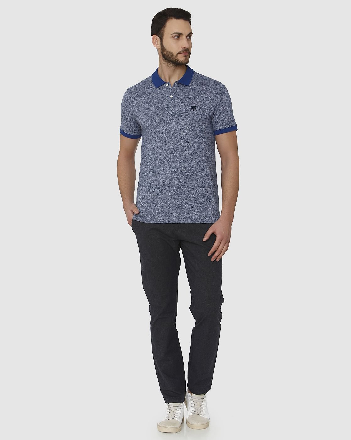 Blue Contrast Tipping Polo Neck T-Shirt