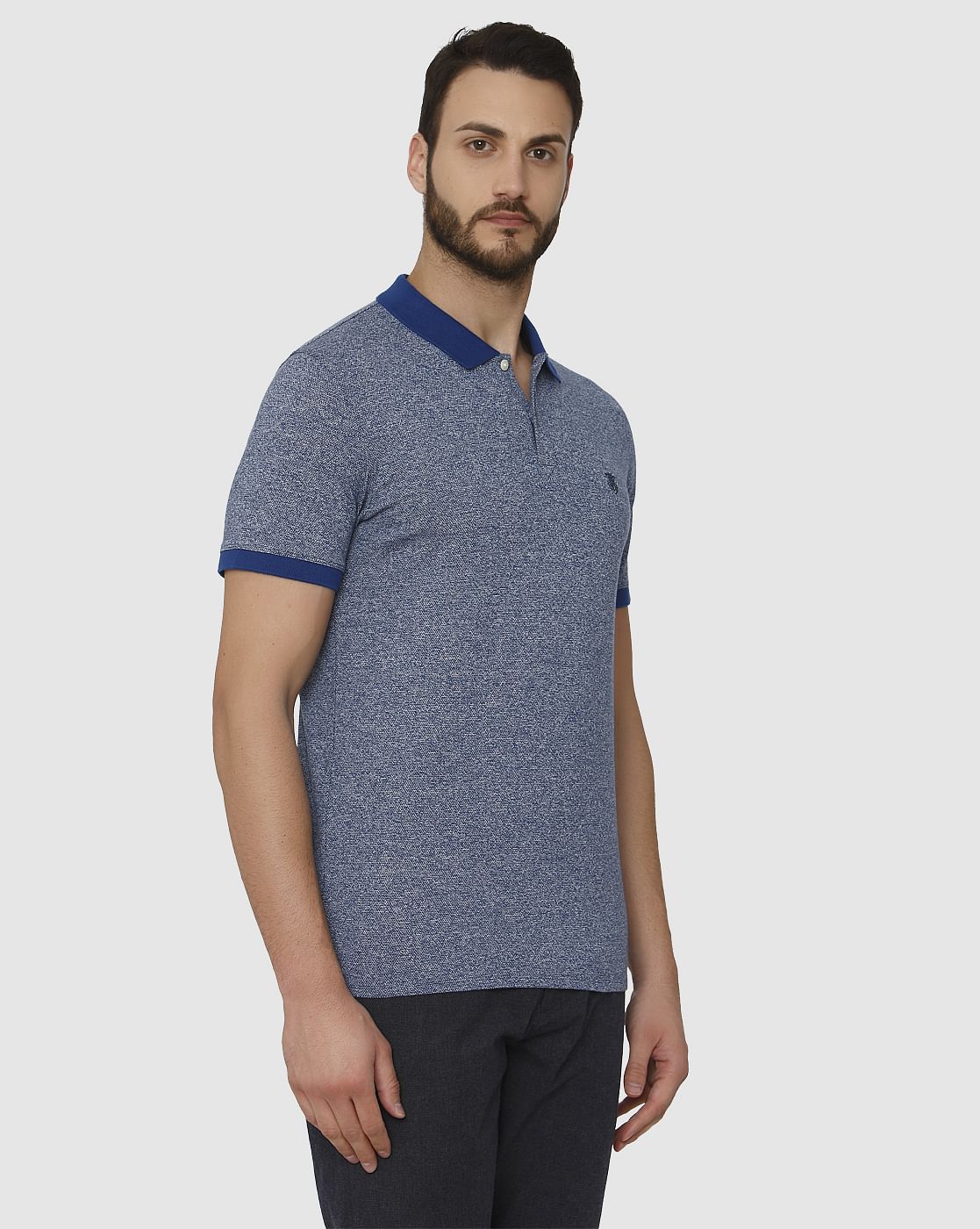 Blue Contrast Tipping Polo Neck T-Shirt