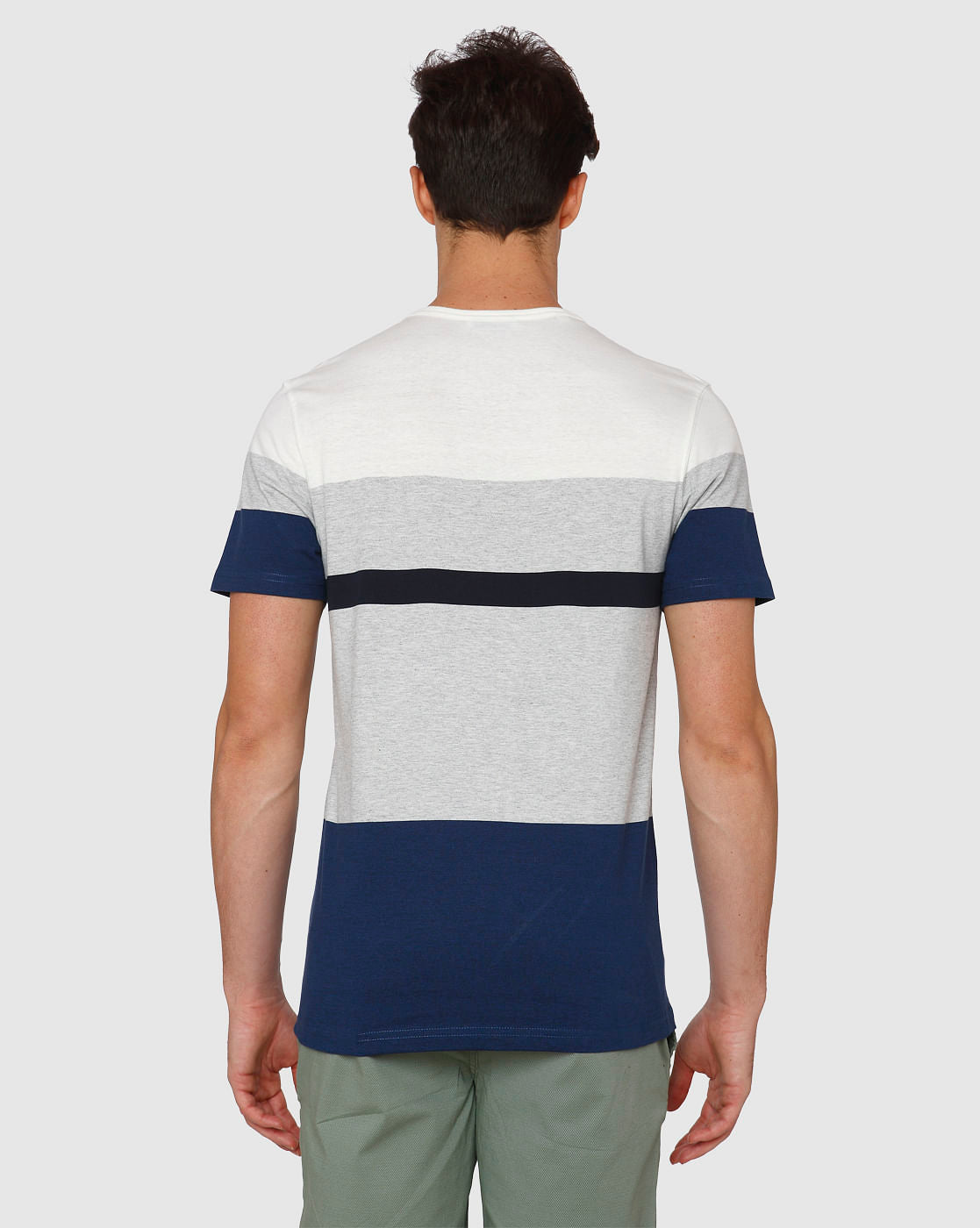 Blue Colour Blocked Crew Neck T-Shirt