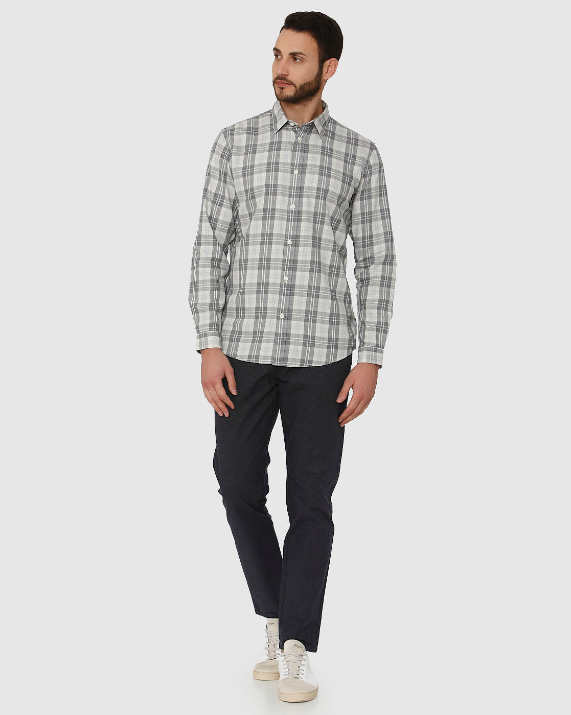 Grey Check Slim Fit Full Sleeves Shirt