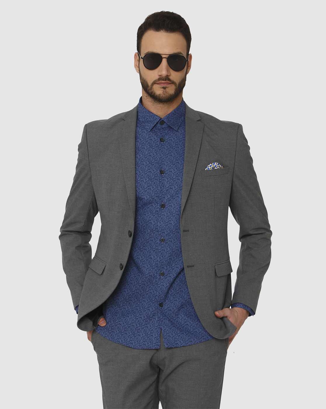 Blue Printed Slim Fit Full Sleeves Shirt