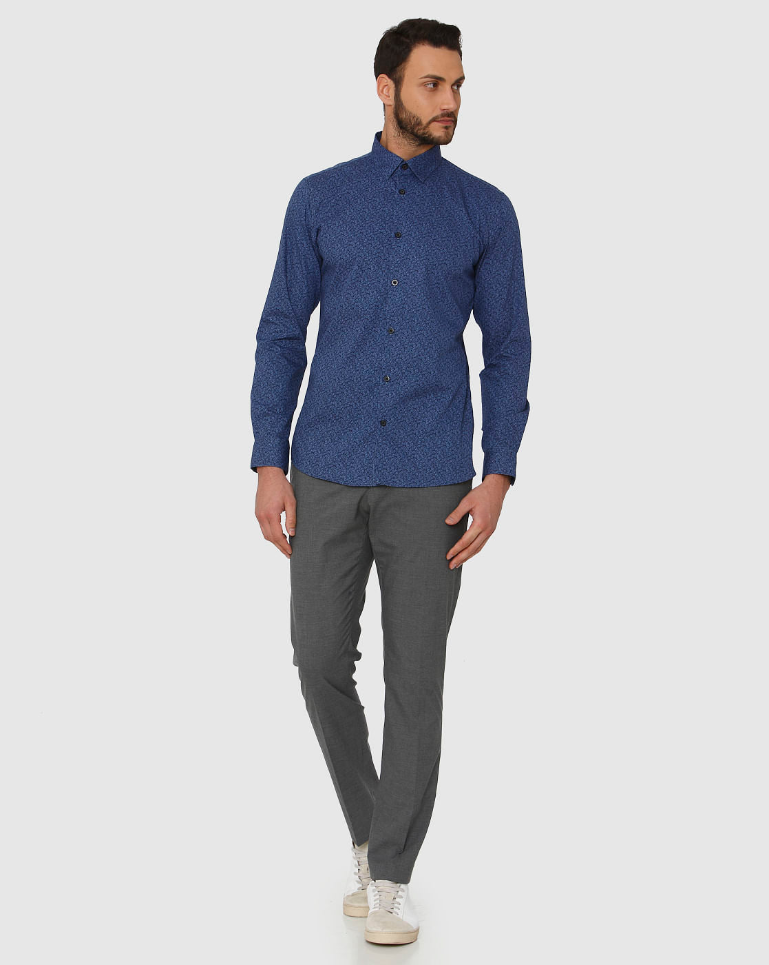 Blue Printed Slim Fit Full Sleeves Shirt