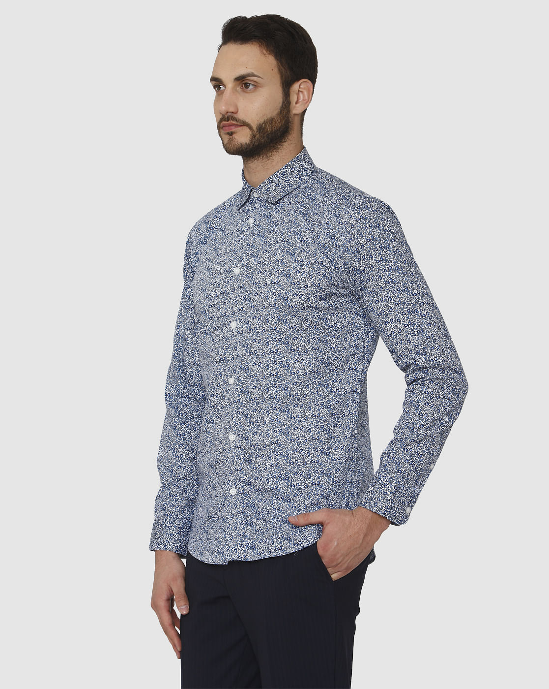 Blue All Over Print Slim Fit Full Sleeves Shirt