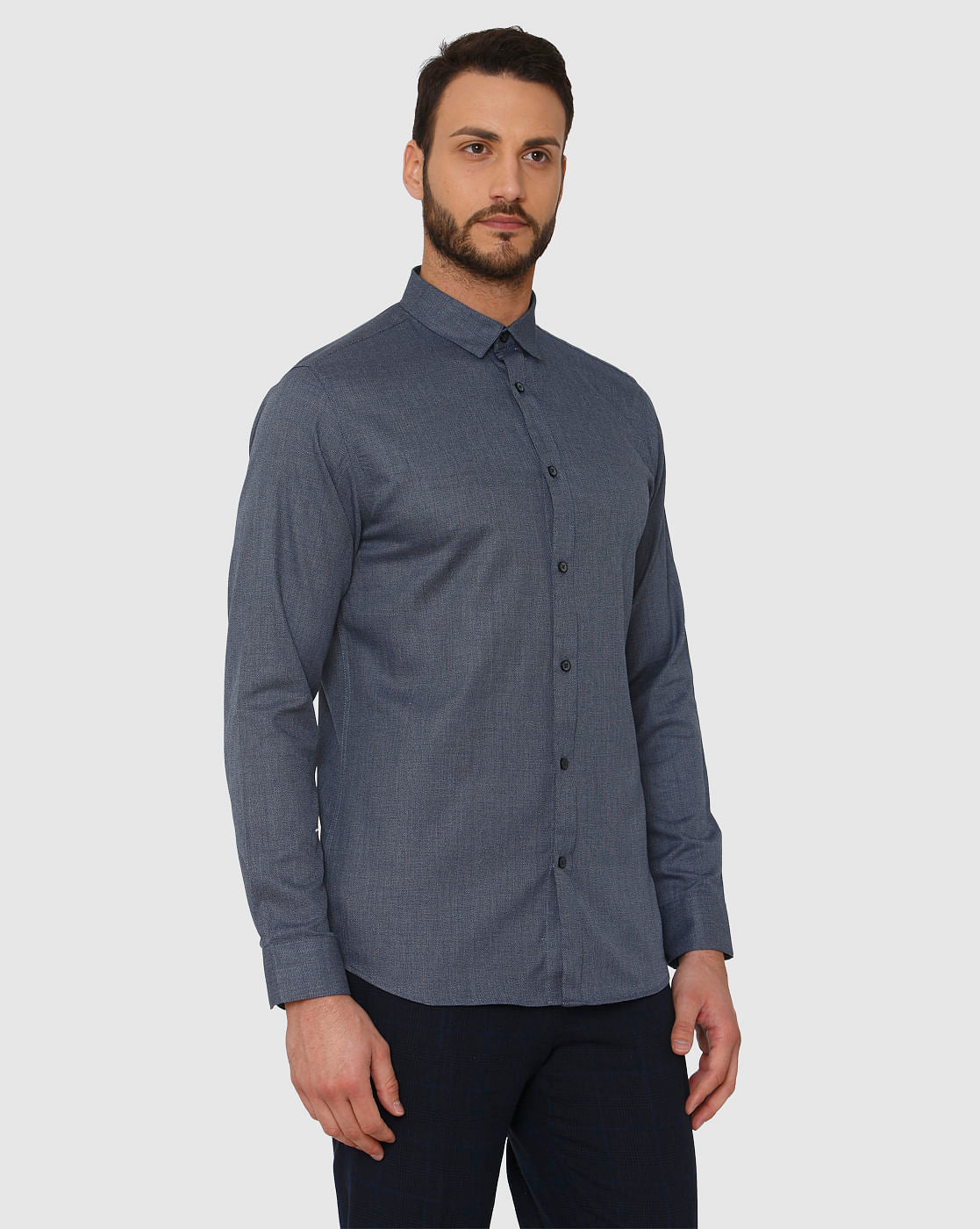 Blue Slim Fit Full Sleeves Shirt