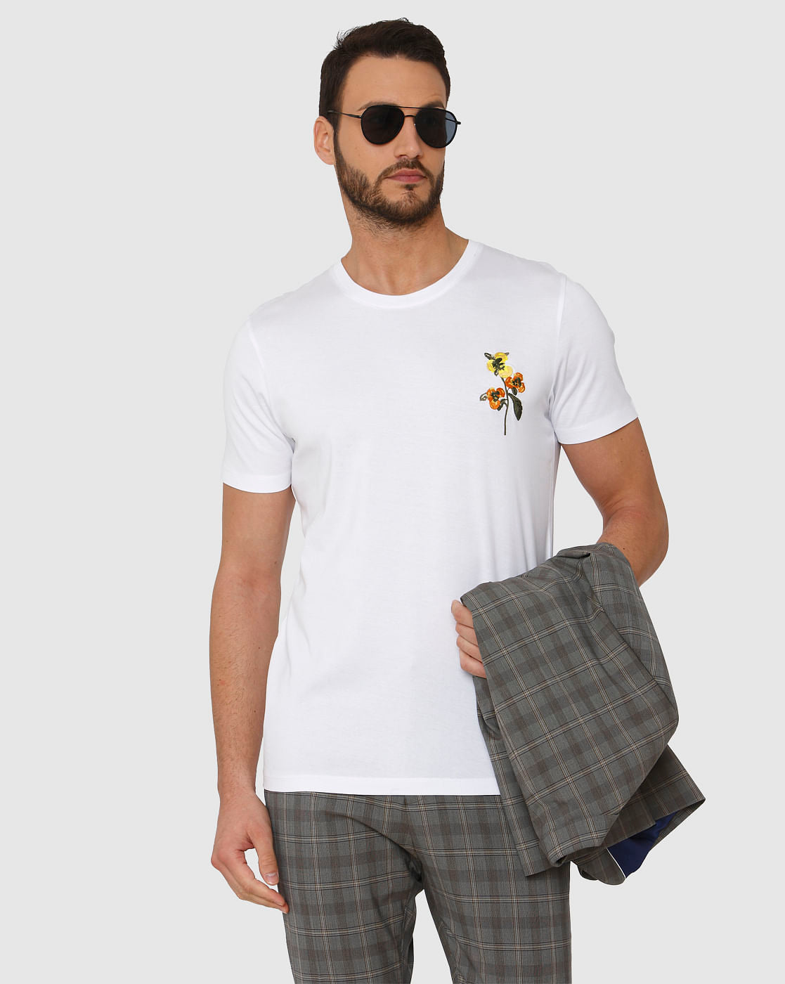 White Floral Print Crew Neck T-Shirt