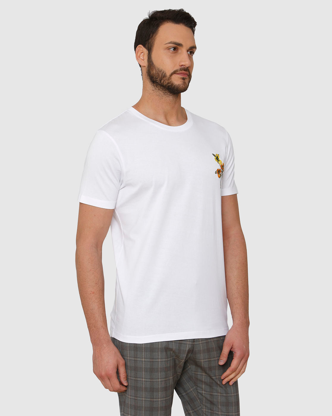 White Floral Print Crew Neck T-Shirt