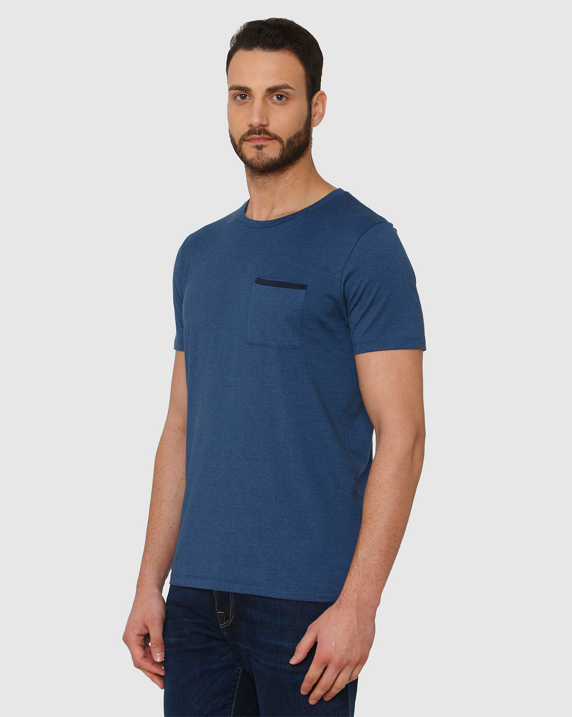 Blue Front Chest Pocket Crew Neck T-Shirt