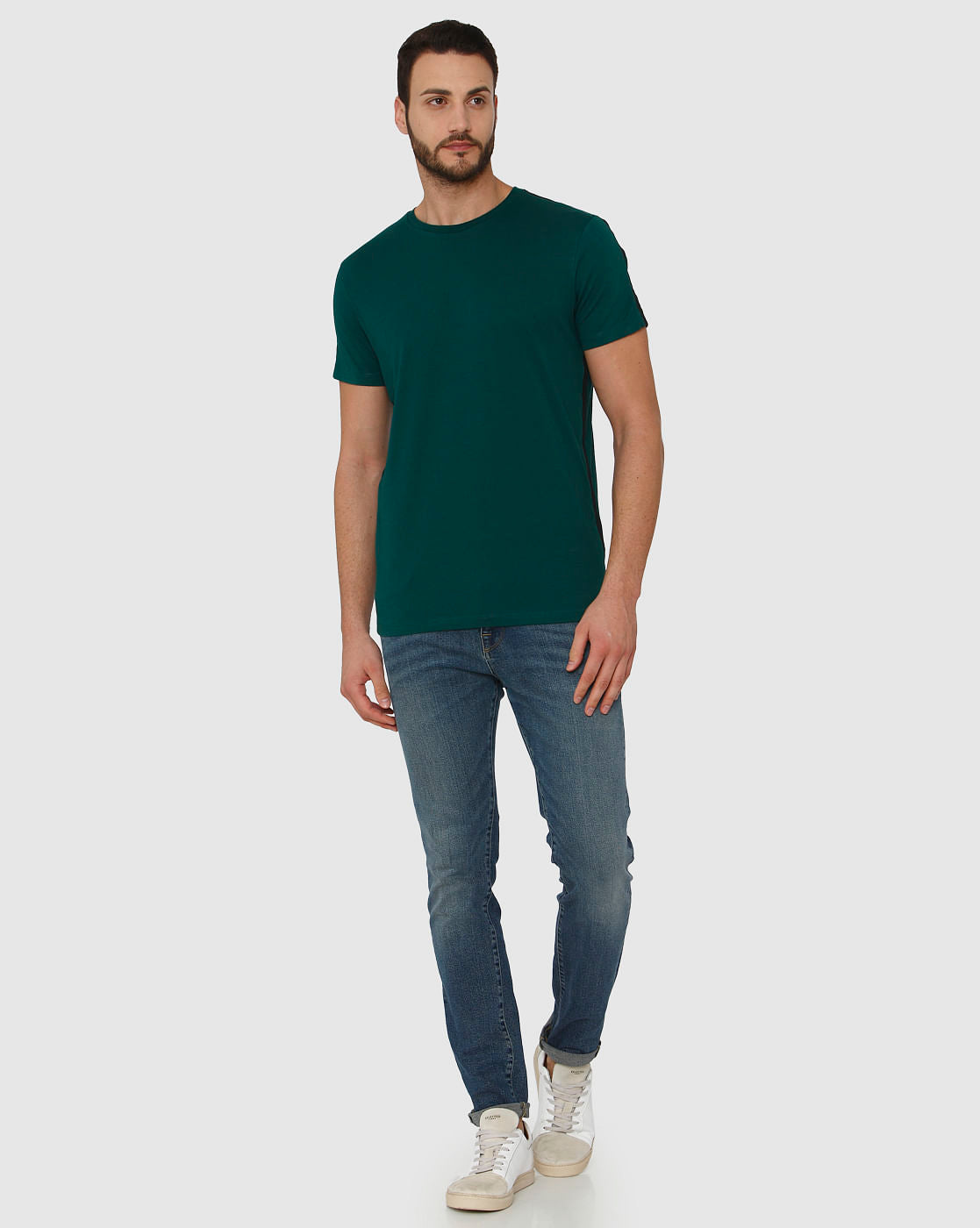 Green Side Tape Detail Crew Neck T-Shirt