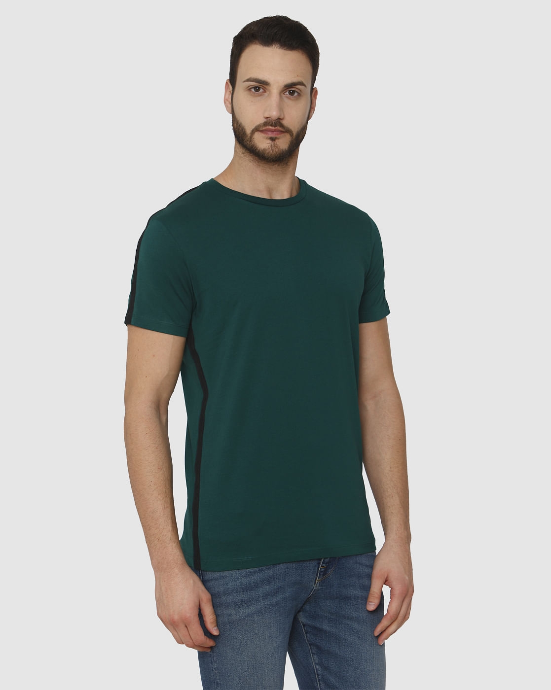Green Side Tape Detail Crew Neck T-Shirt