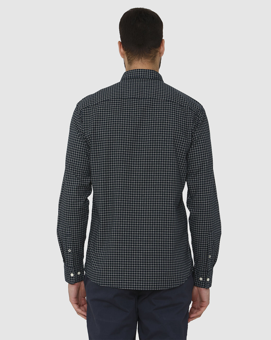 Dark Blue Checks Slim Fit Full Sleeves Shirt