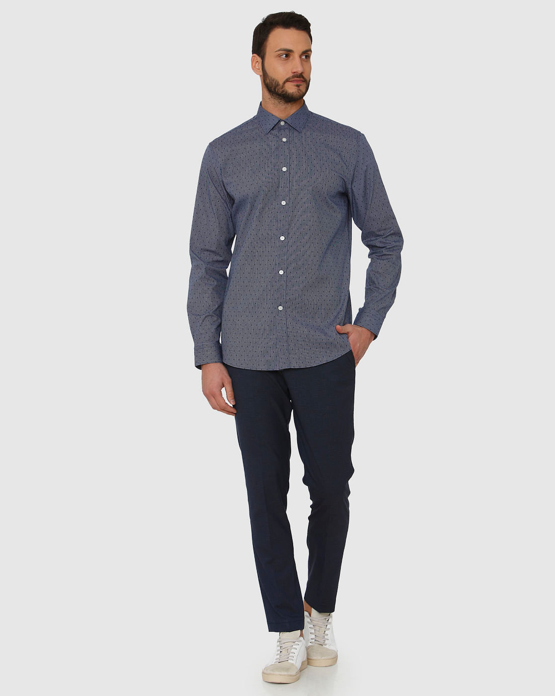 Blue Printed Slim Fit Full Sleeves Shirt