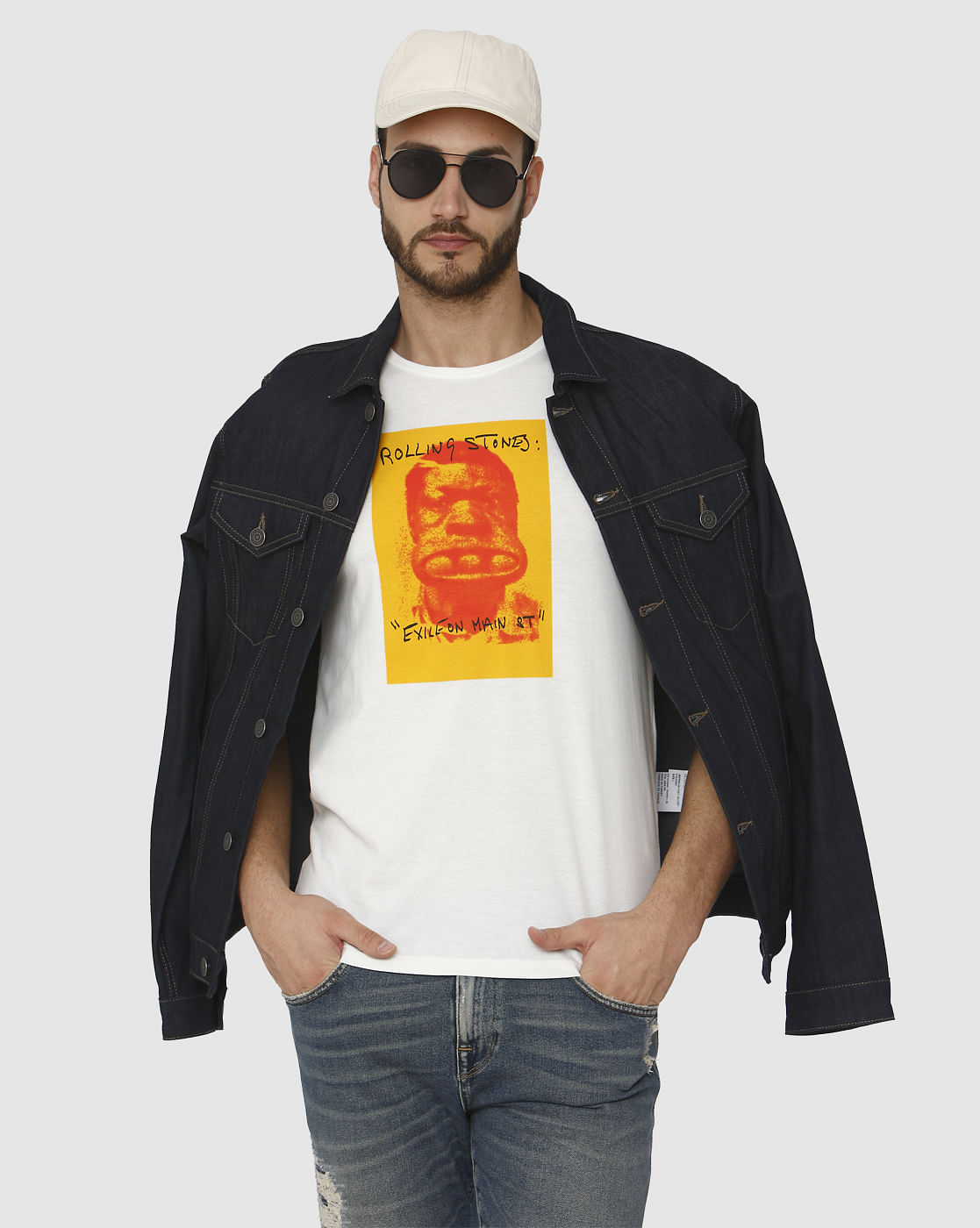White Graphic Chest Print Crew Neck T-Shirt