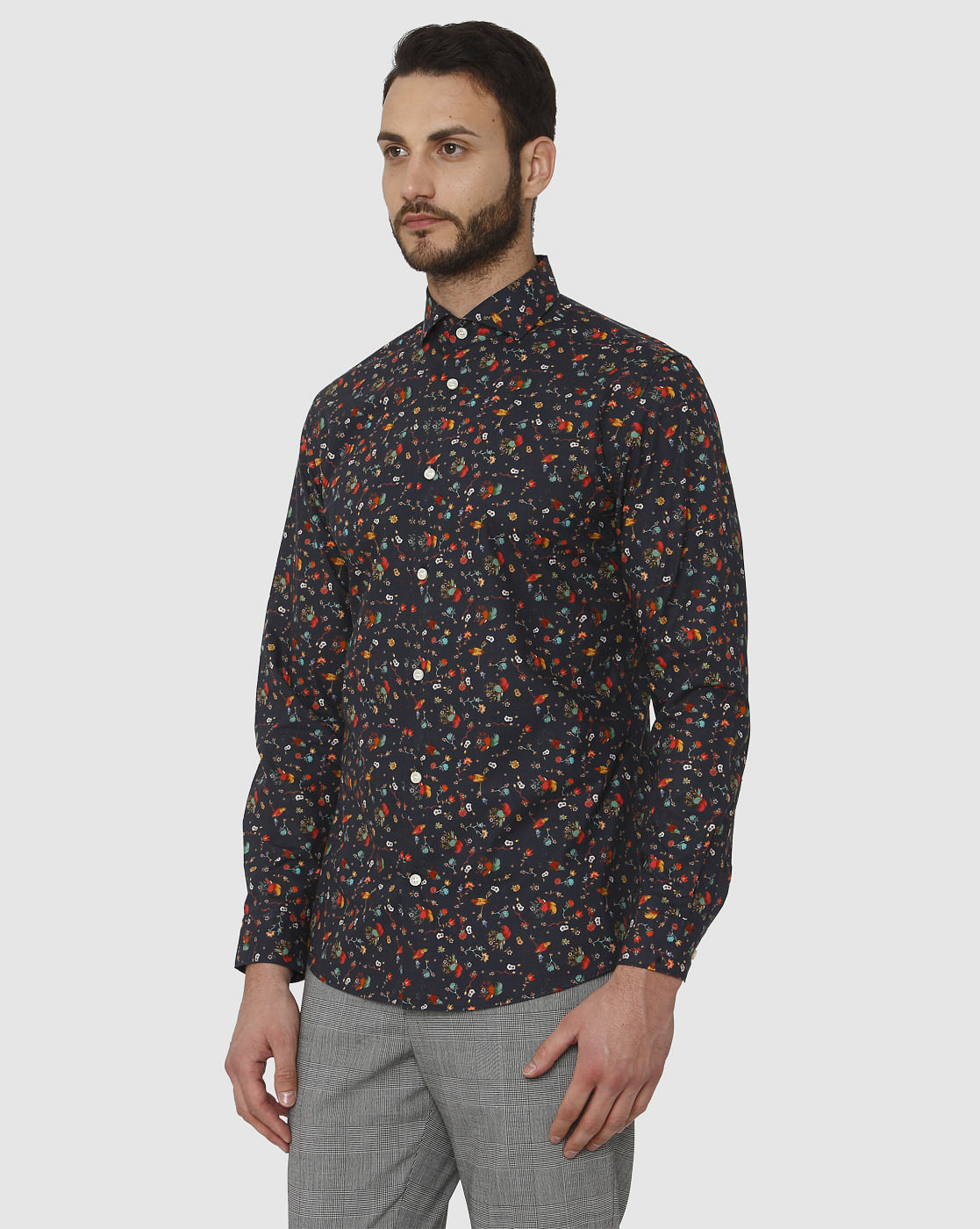Dark Blue All Over Print Slim Fit Full Sleeves Shirt