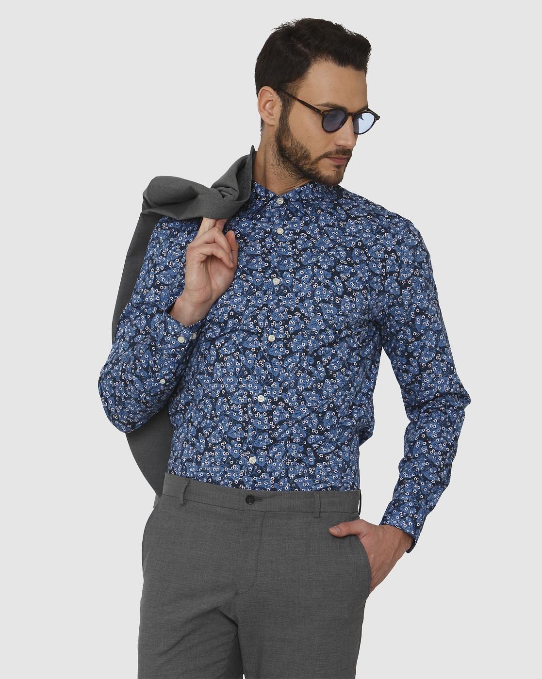 Blue All Over Print Slim Fit Full Sleeves Shirt