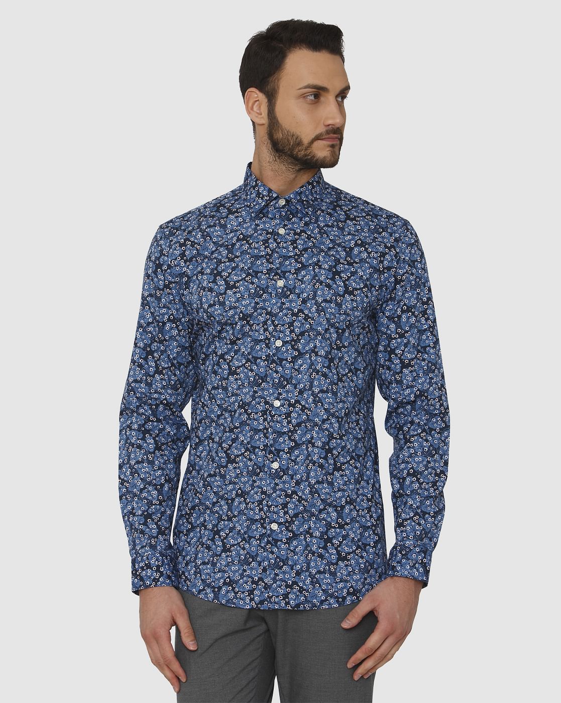 Blue All Over Print Slim Fit Full Sleeves Shirt