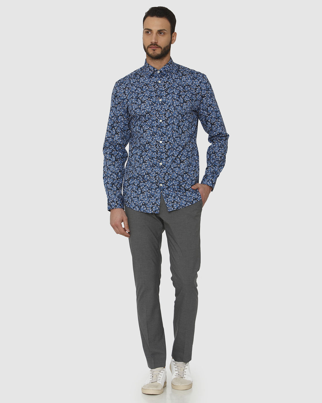 Blue All Over Print Slim Fit Full Sleeves Shirt