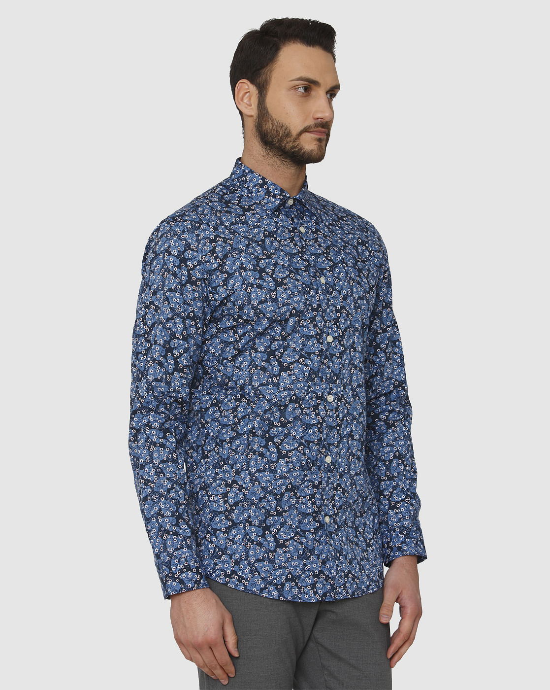 Blue All Over Print Slim Fit Full Sleeves Shirt