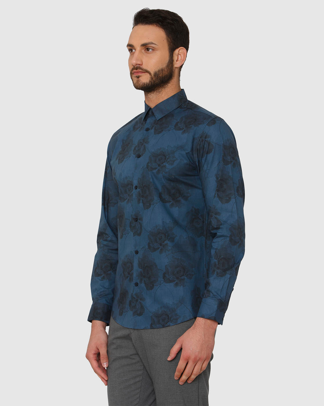 Blue All Over Print Slim Fit Full Sleeves Shirt