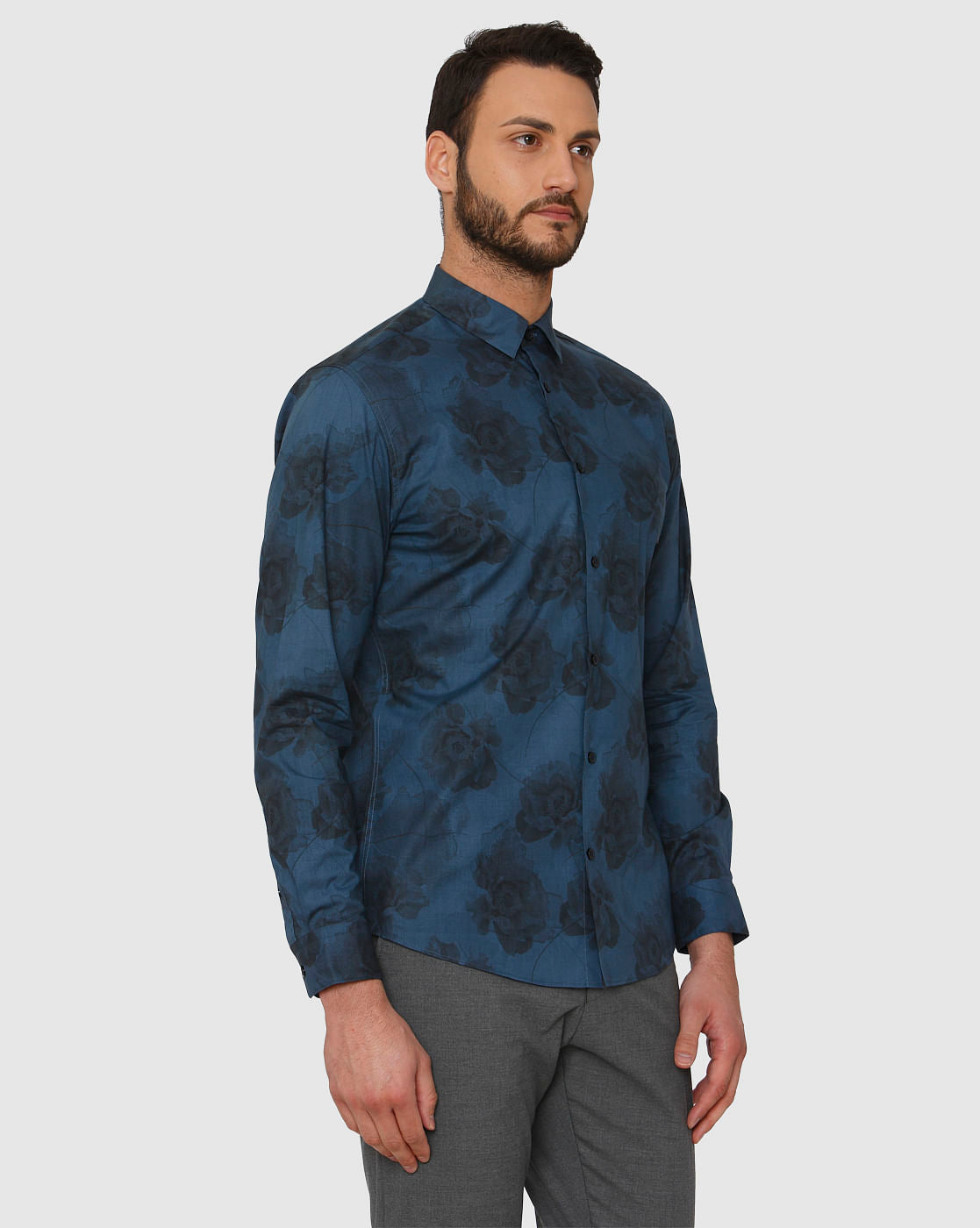 Blue All Over Print Slim Fit Full Sleeves Shirt