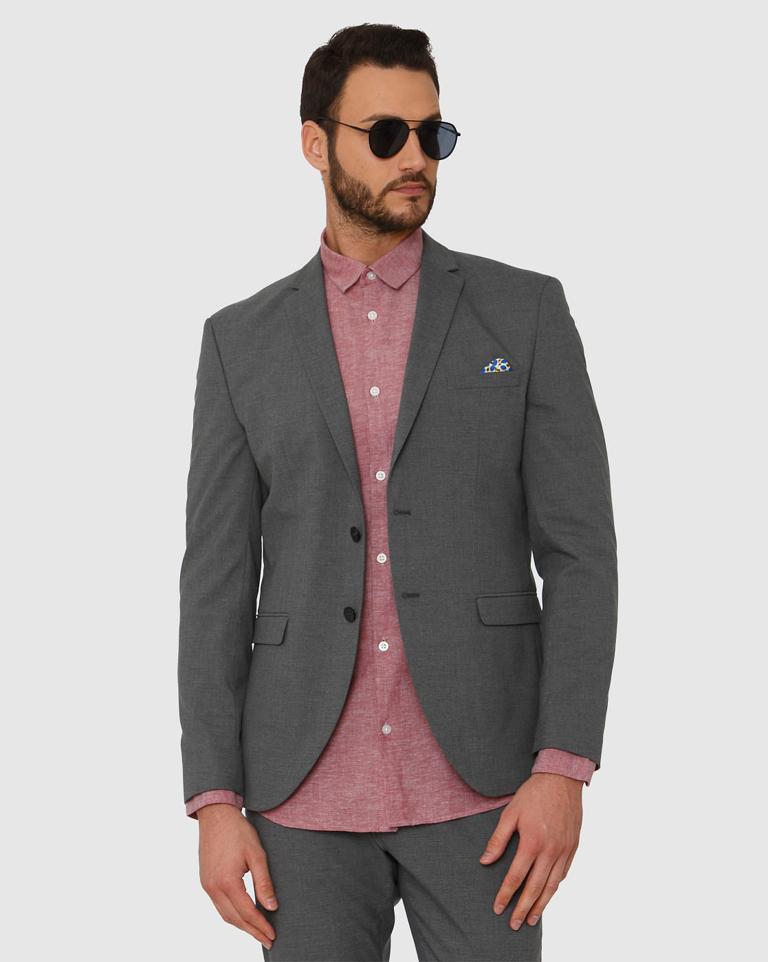 Red Faded Linen Slim Fit Full Sleeves Shirt