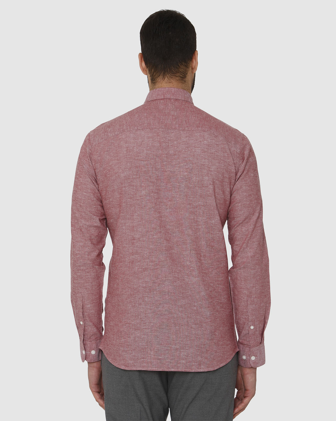 Red Faded Linen Slim Fit Full Sleeves Shirt