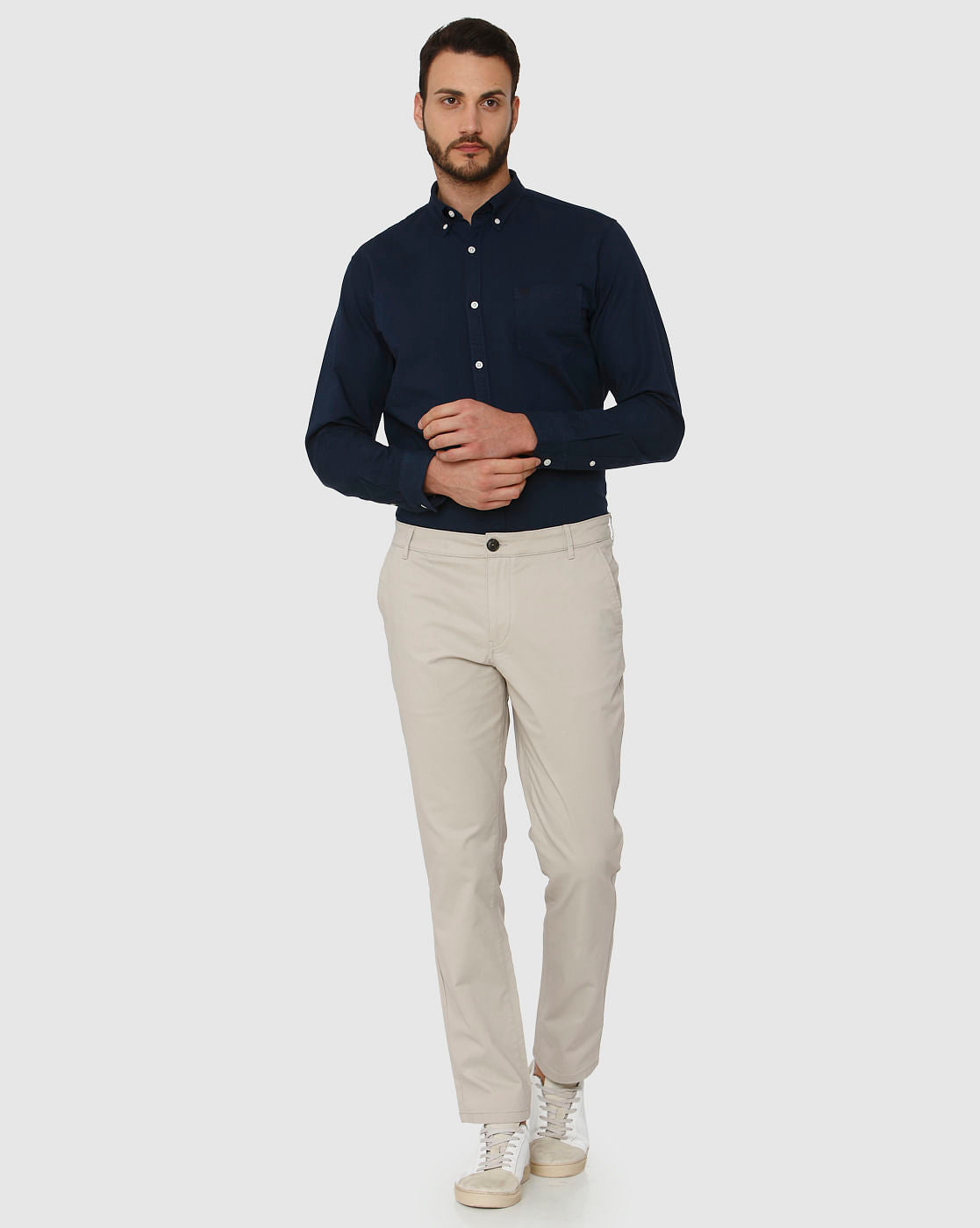 Beige Straight Fit Chinos