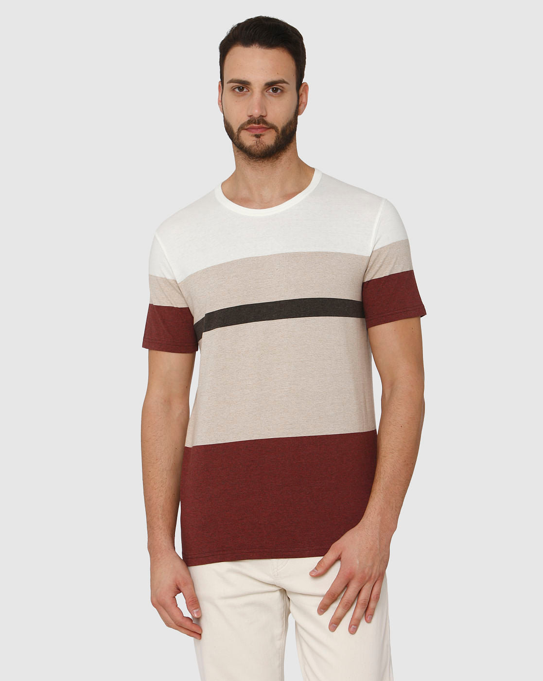 Red Colour Blocked Crew Neck T-Shirt