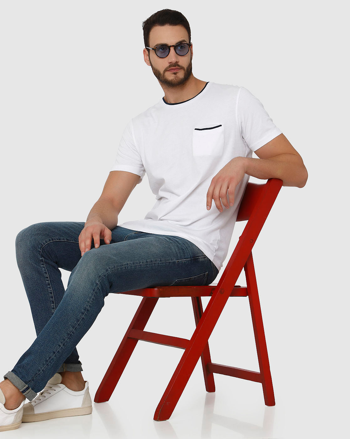 White Contrast Tipping Crew Neck T-Shirt