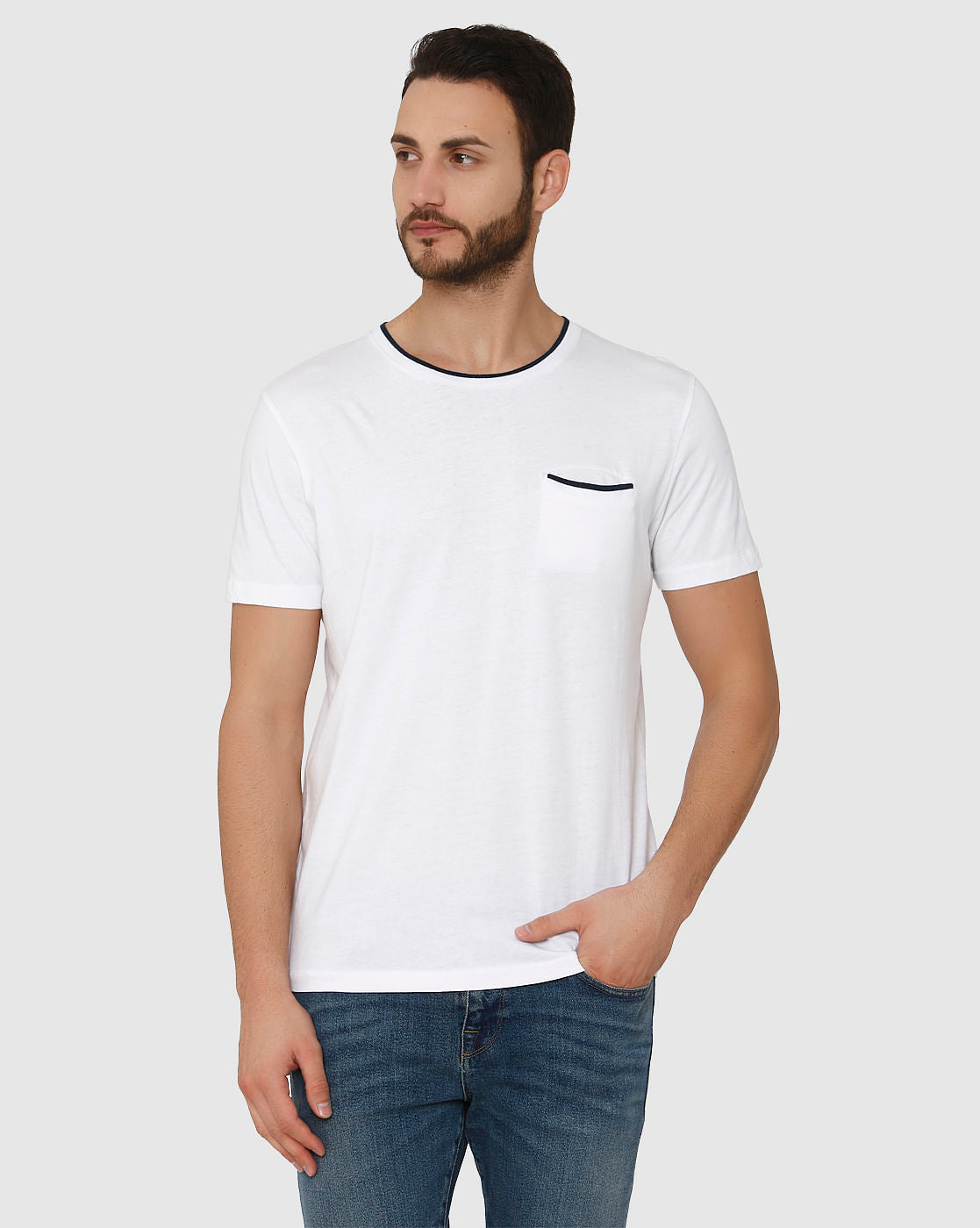 White Contrast Tipping Crew Neck T-Shirt
