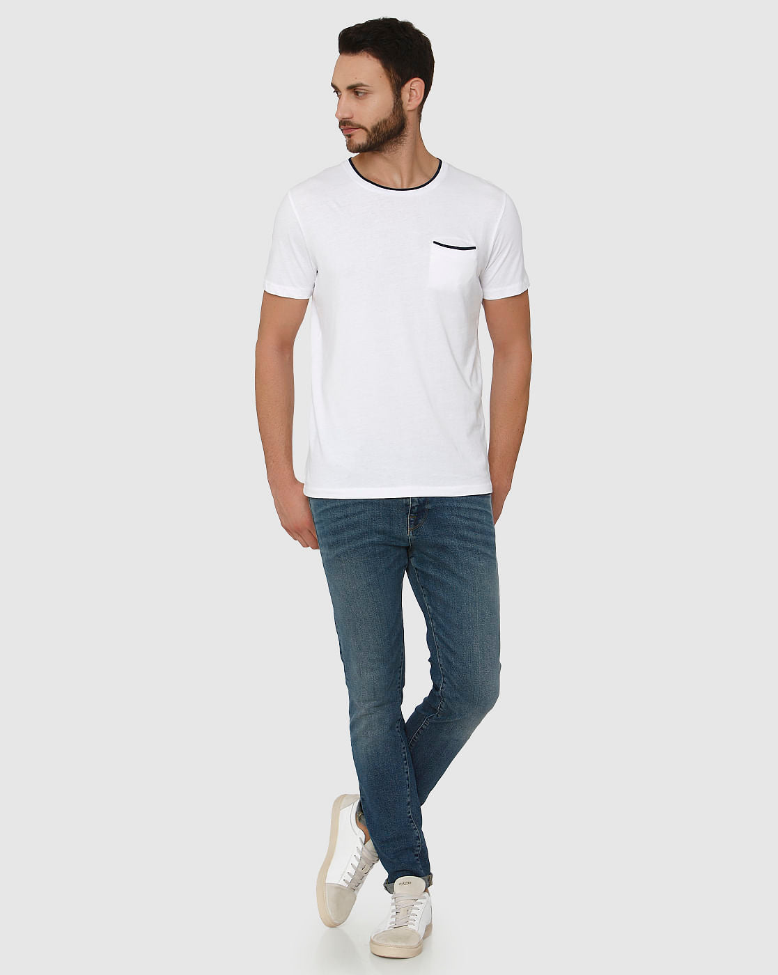 White Contrast Tipping Crew Neck T-Shirt