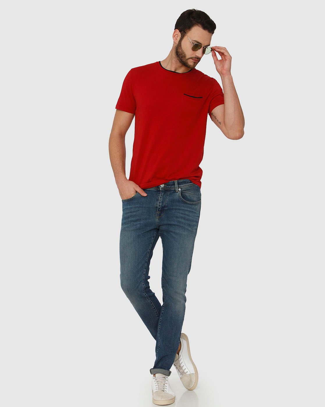 Red Contrast Tipping Crew Neck T-Shirt