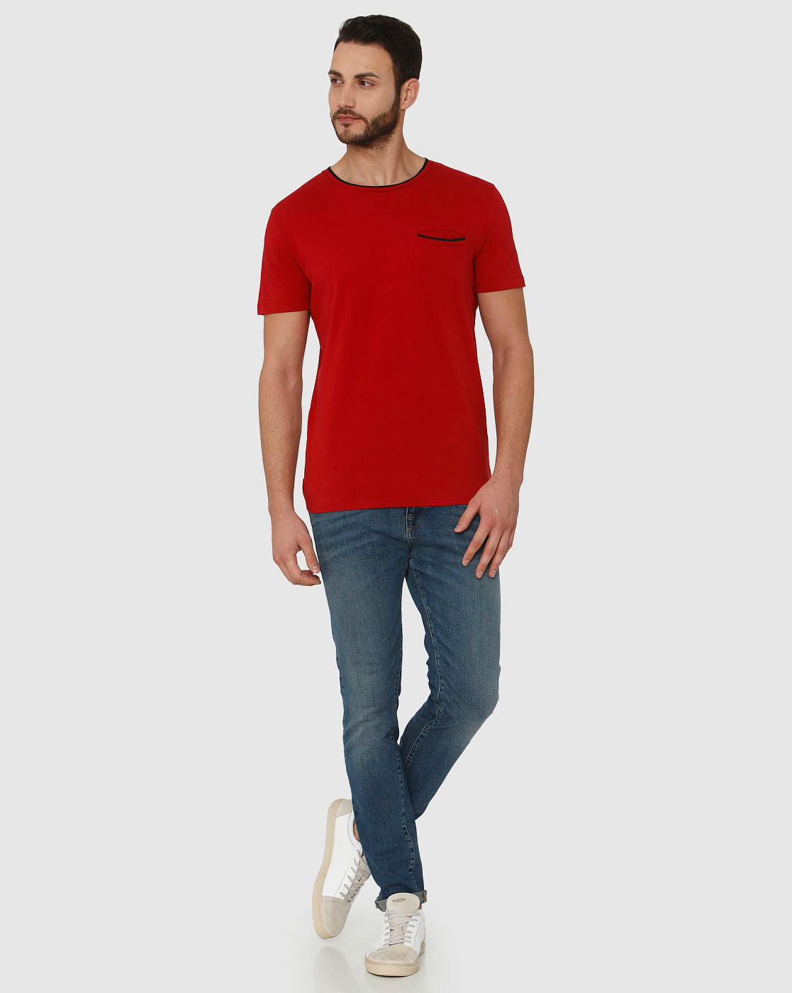 Red Contrast Tipping Crew Neck T-Shirt