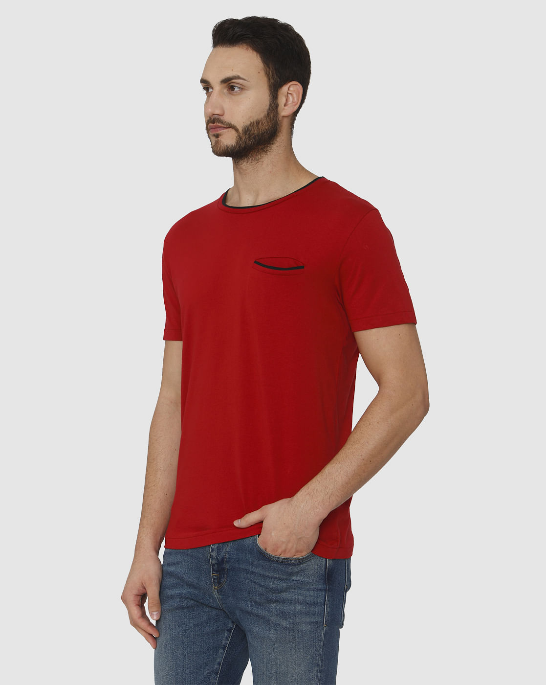 Red Contrast Tipping Crew Neck T-Shirt