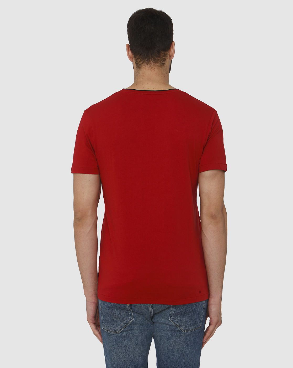 Red Contrast Tipping Crew Neck T-Shirt