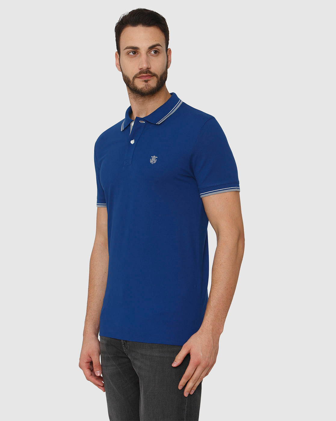 Blue Contrast Tipping Polo Neck T-Shirt