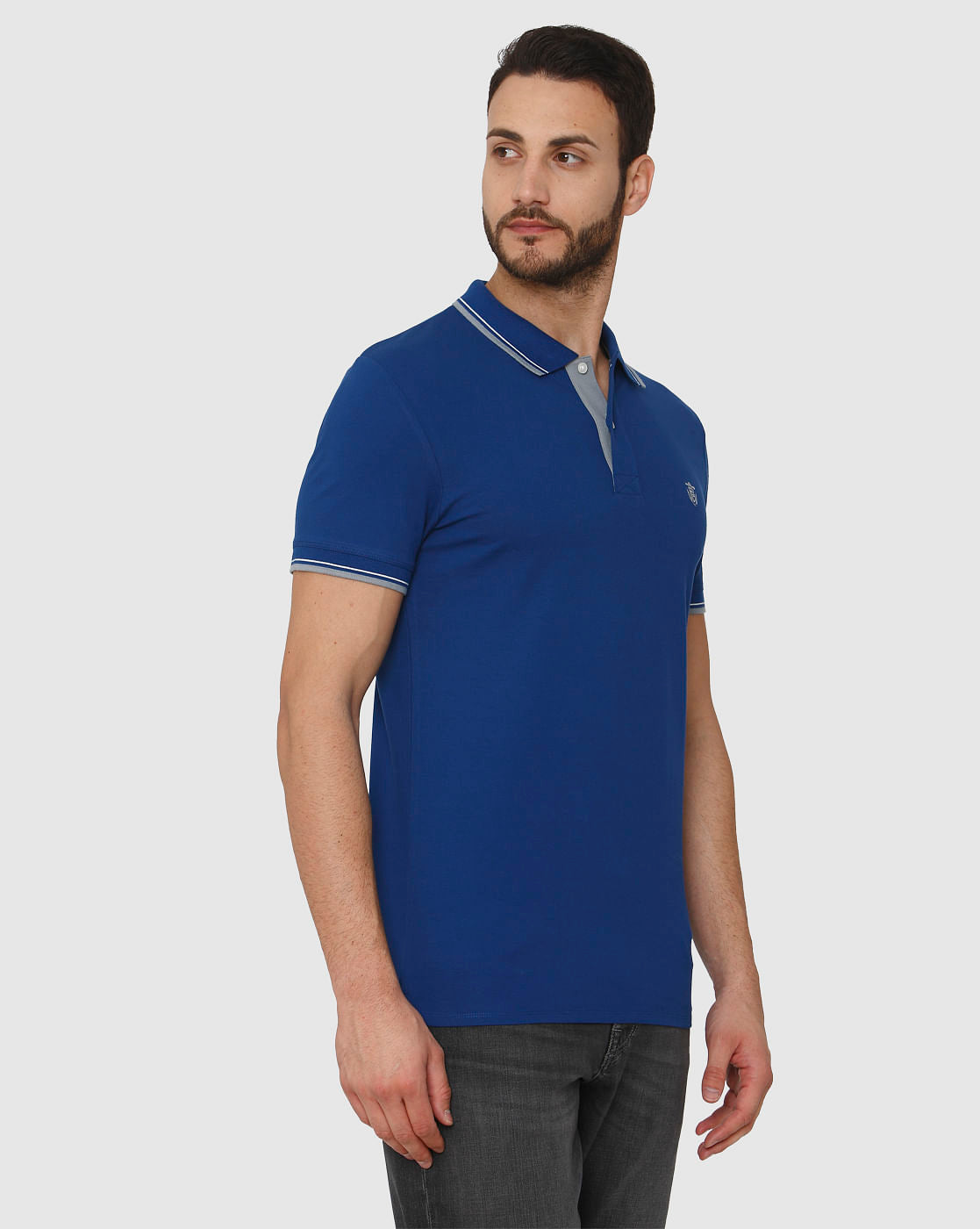 Blue Contrast Tipping Polo Neck T-Shirt