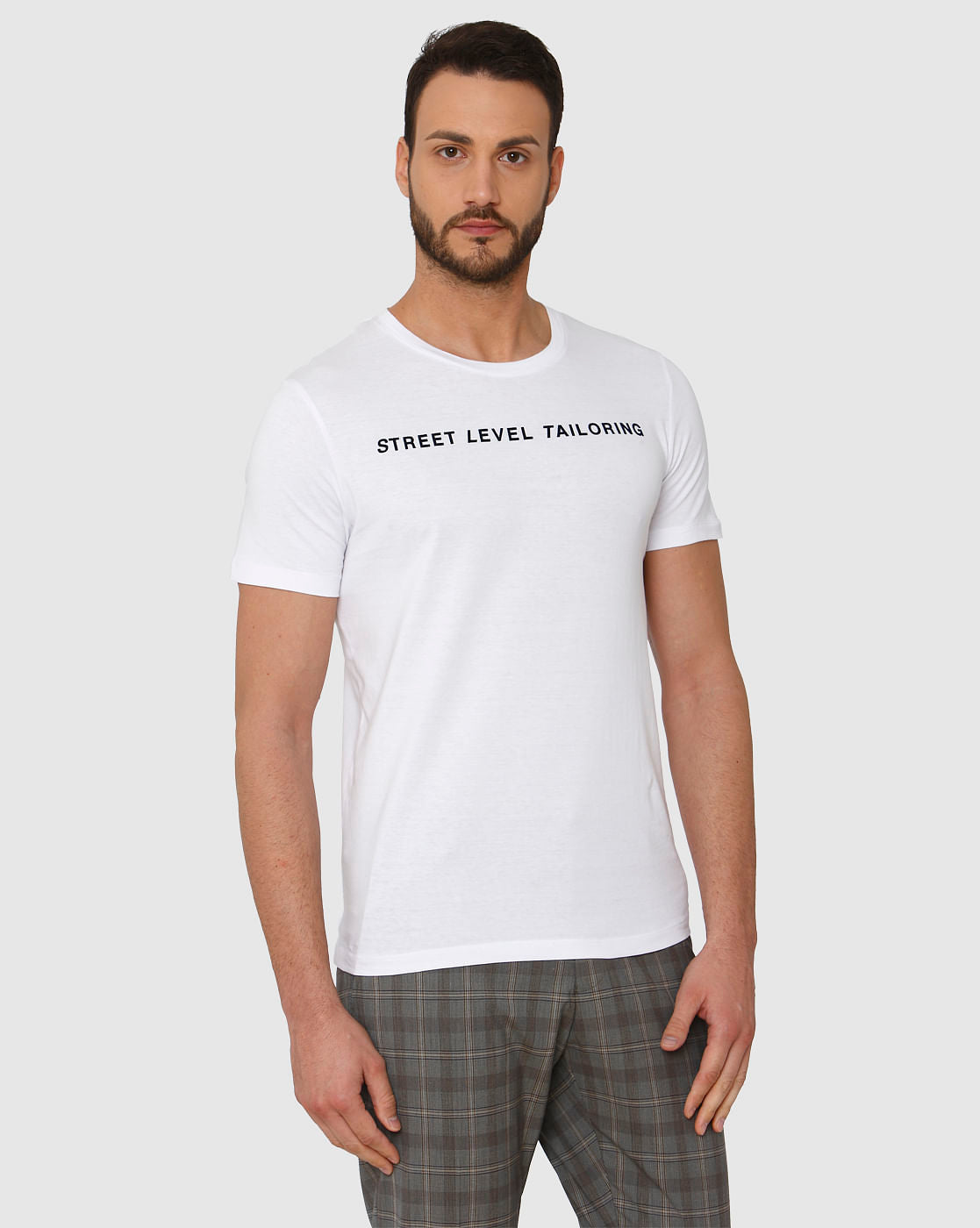 White Text Print Crew Neck T-Shirt