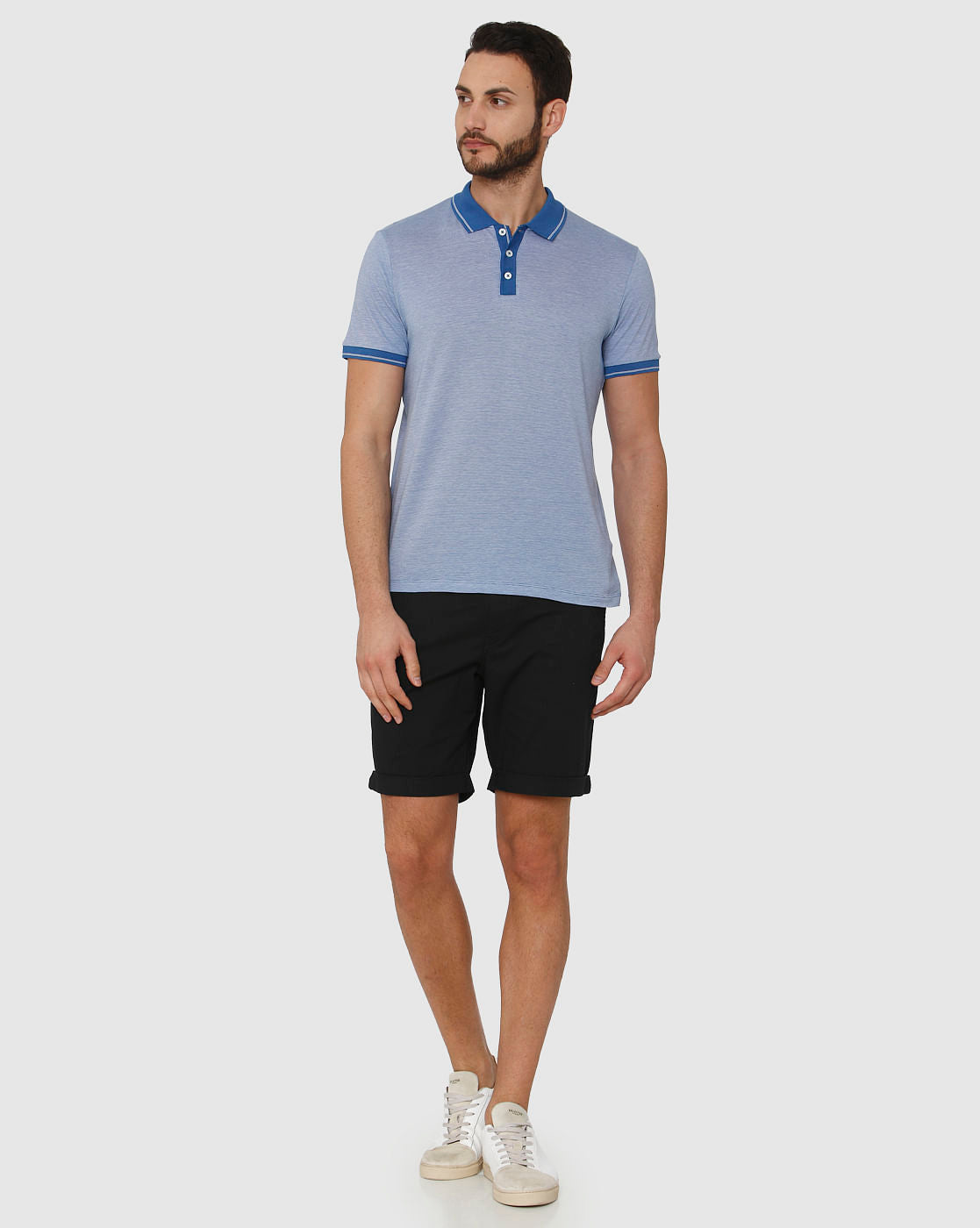 Blue Contrast Tipping Polo Neck T-Shirt