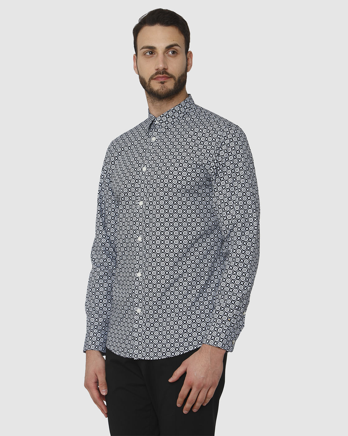 Blue All Over Print Full Sleeves Shirt