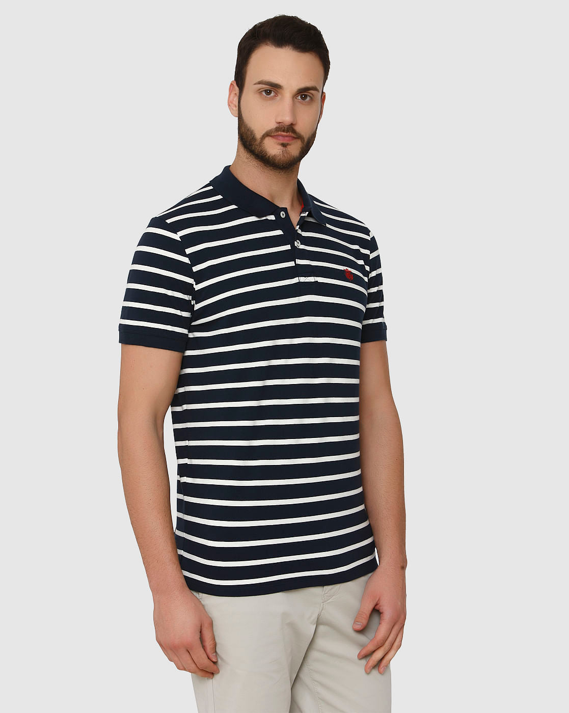 Blue Striped Polo Neck T-Shirt