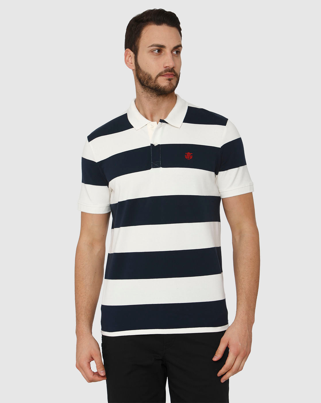 White Striped Polo Neck T-Shirt