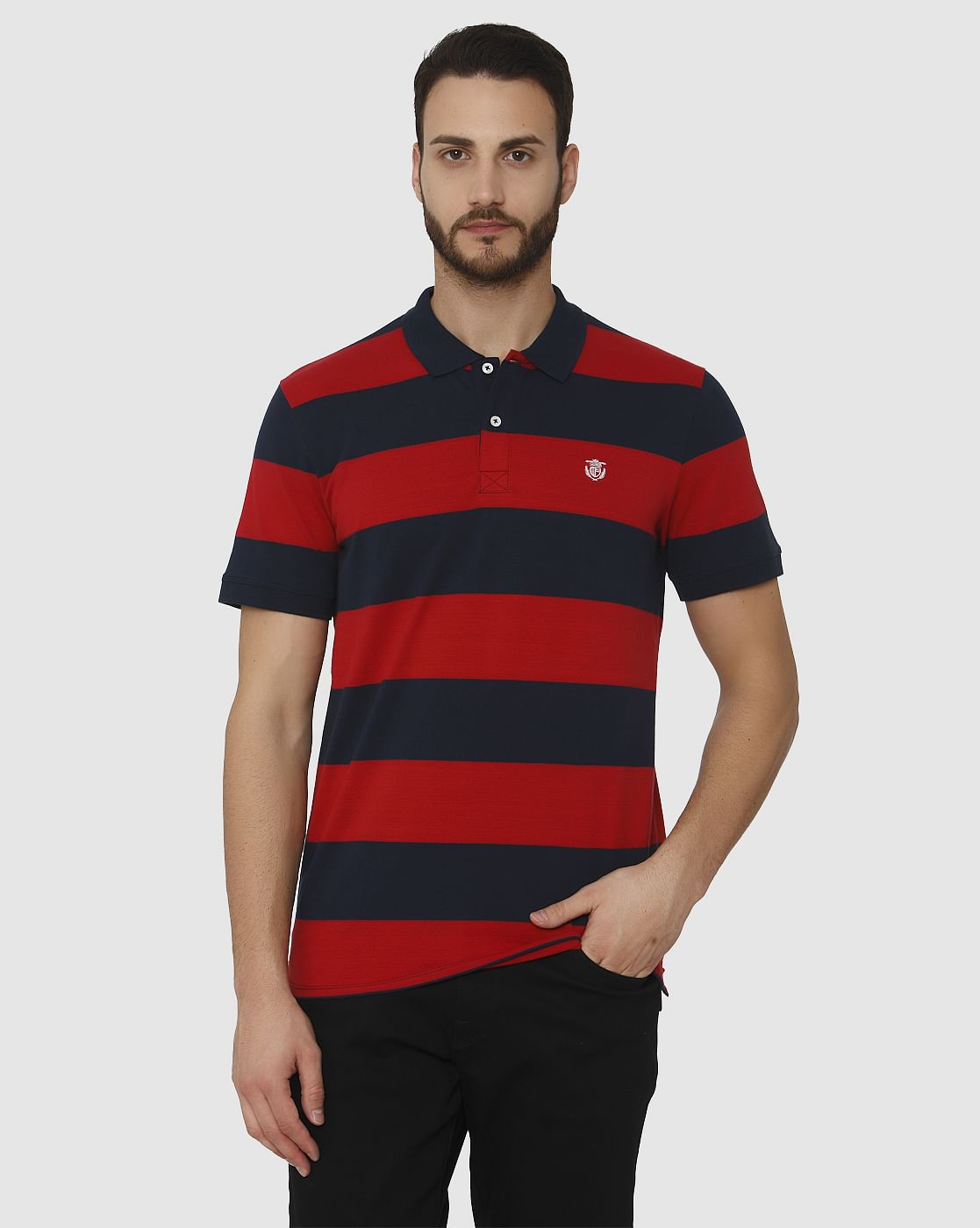 Red Striped Polo Neck T-Shirt