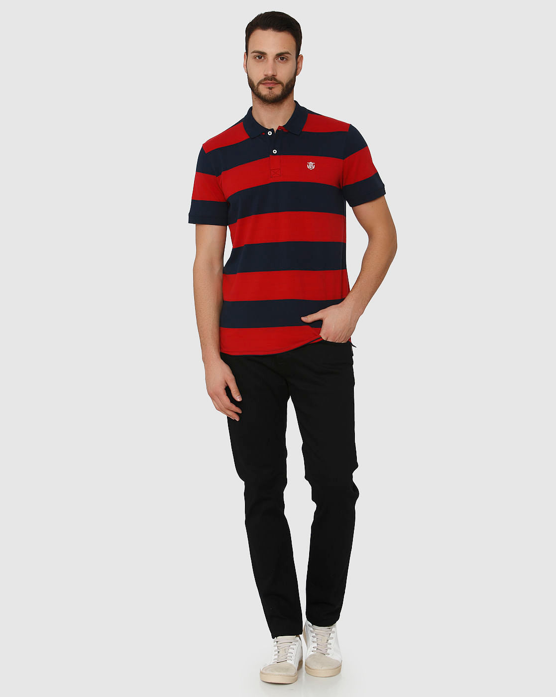 Red Striped Polo Neck T-Shirt