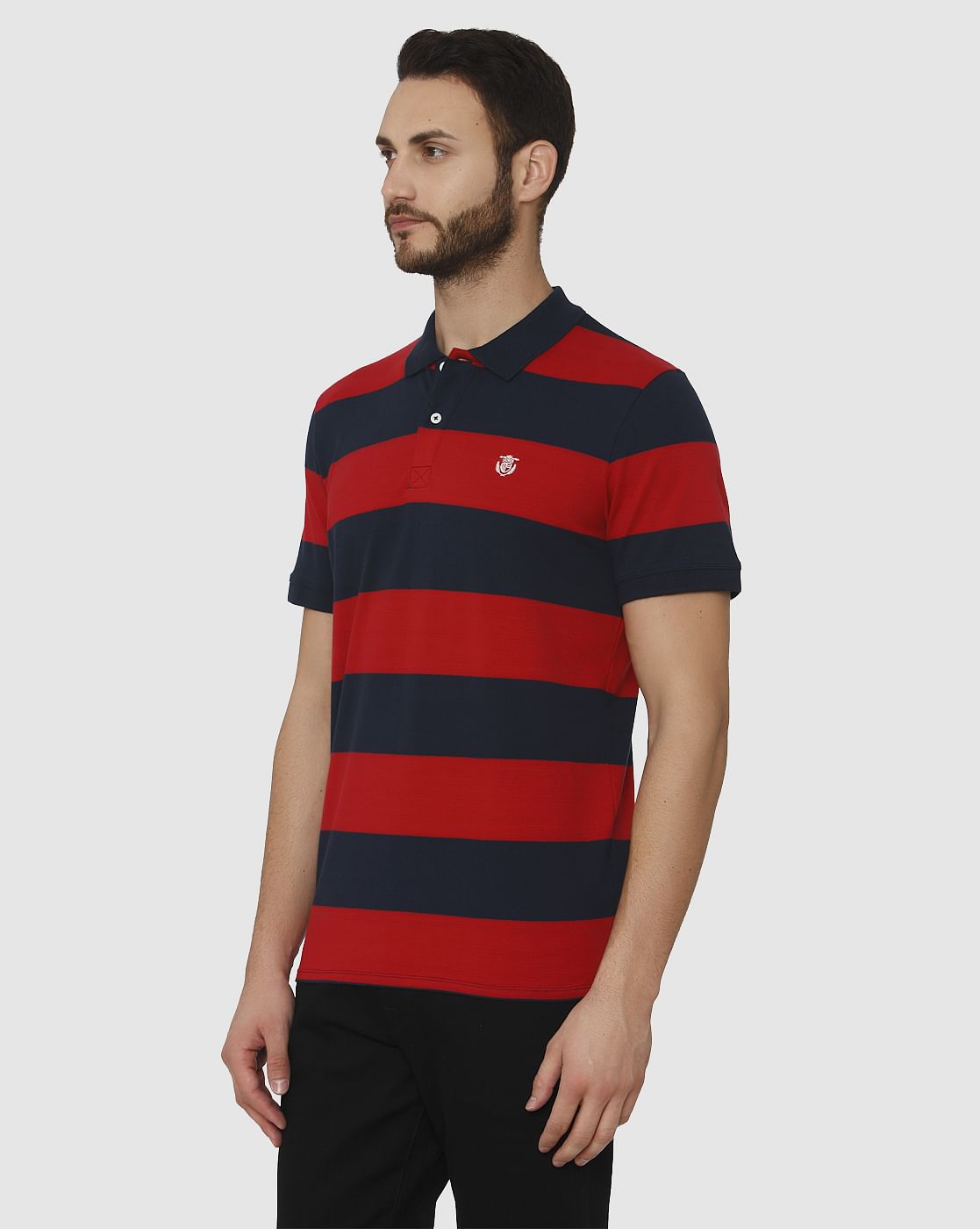 Red Striped Polo Neck T-Shirt