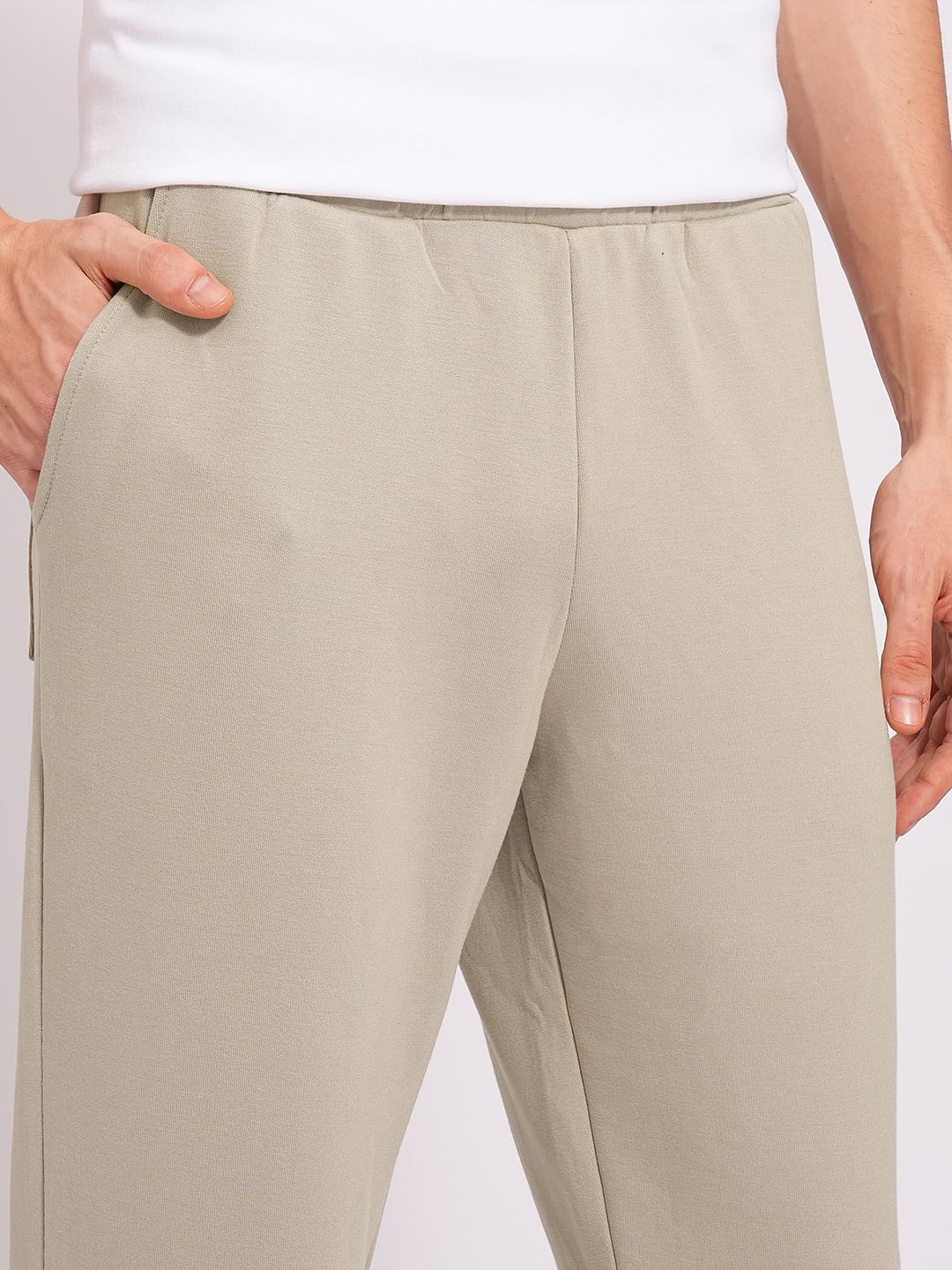 Beige Mid Rise Sweatpants