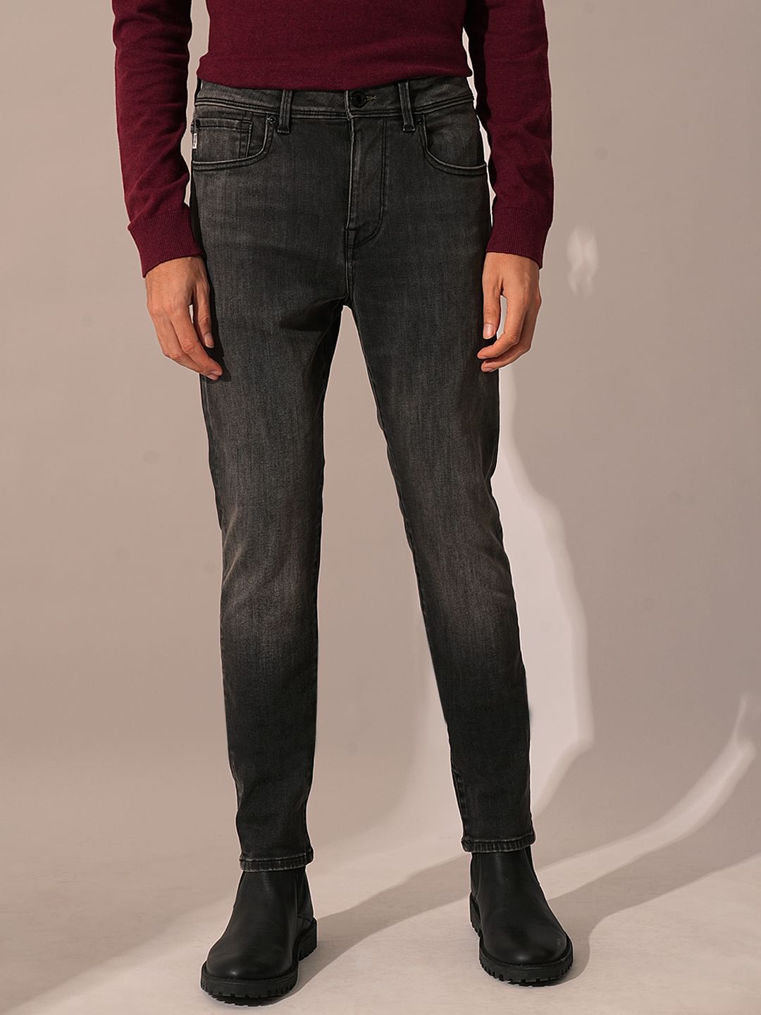 Grey Mid Rise Washed Slim Fit Jeans