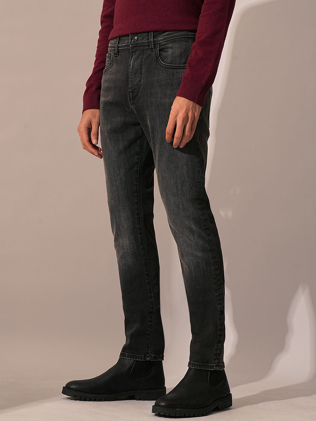 Grey Mid Rise Washed Slim Fit Jeans