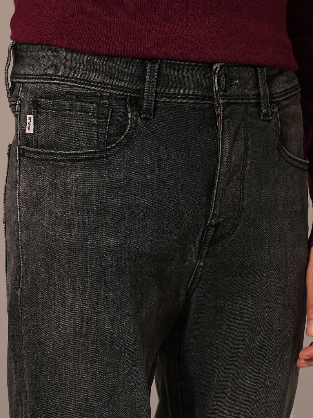 Grey Mid Rise Washed Slim Fit Jeans