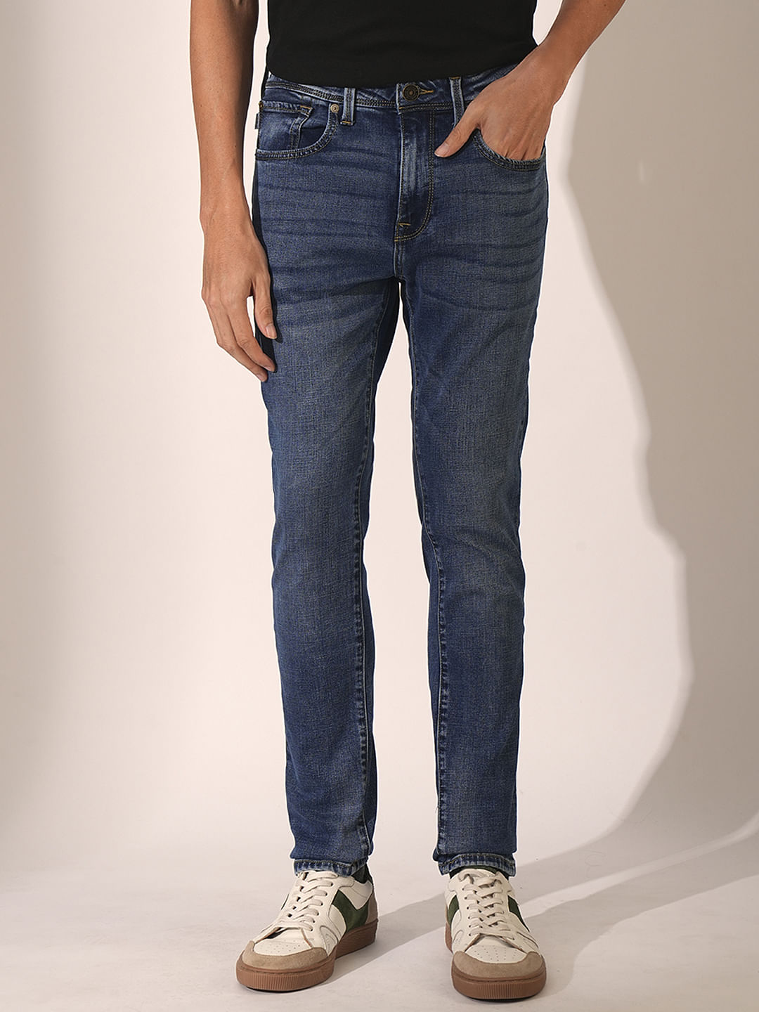 Blue Mid Rise Slim Fit Jeans